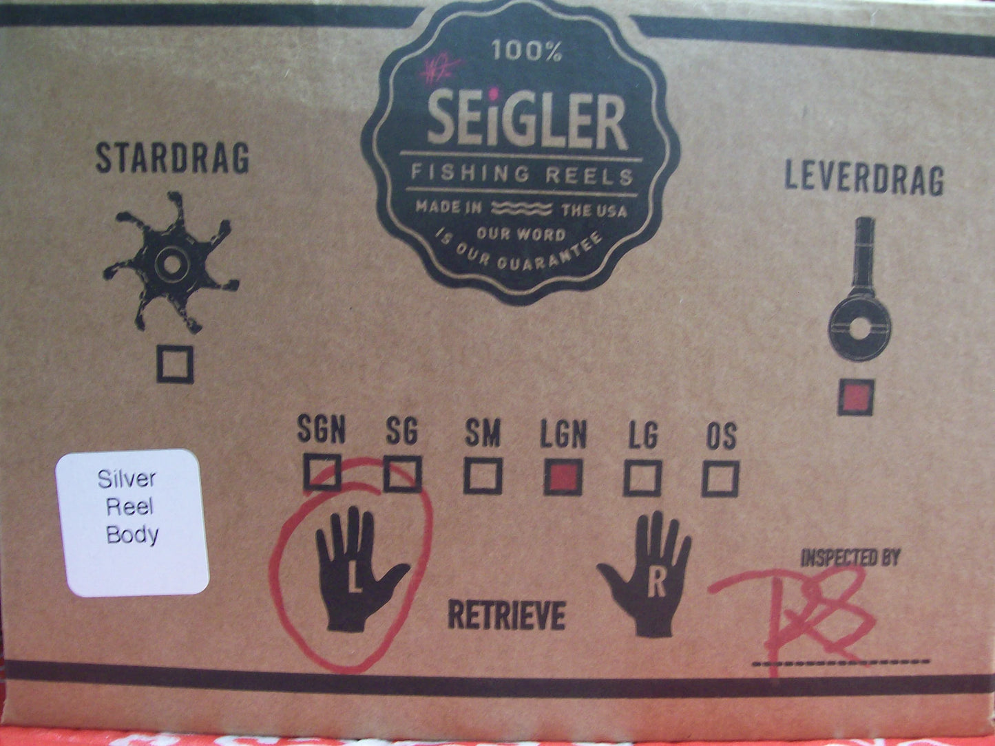 NEW Seigler LGN (Narrow Spool Large Game) Left Hand Lever Drag Silver & Red