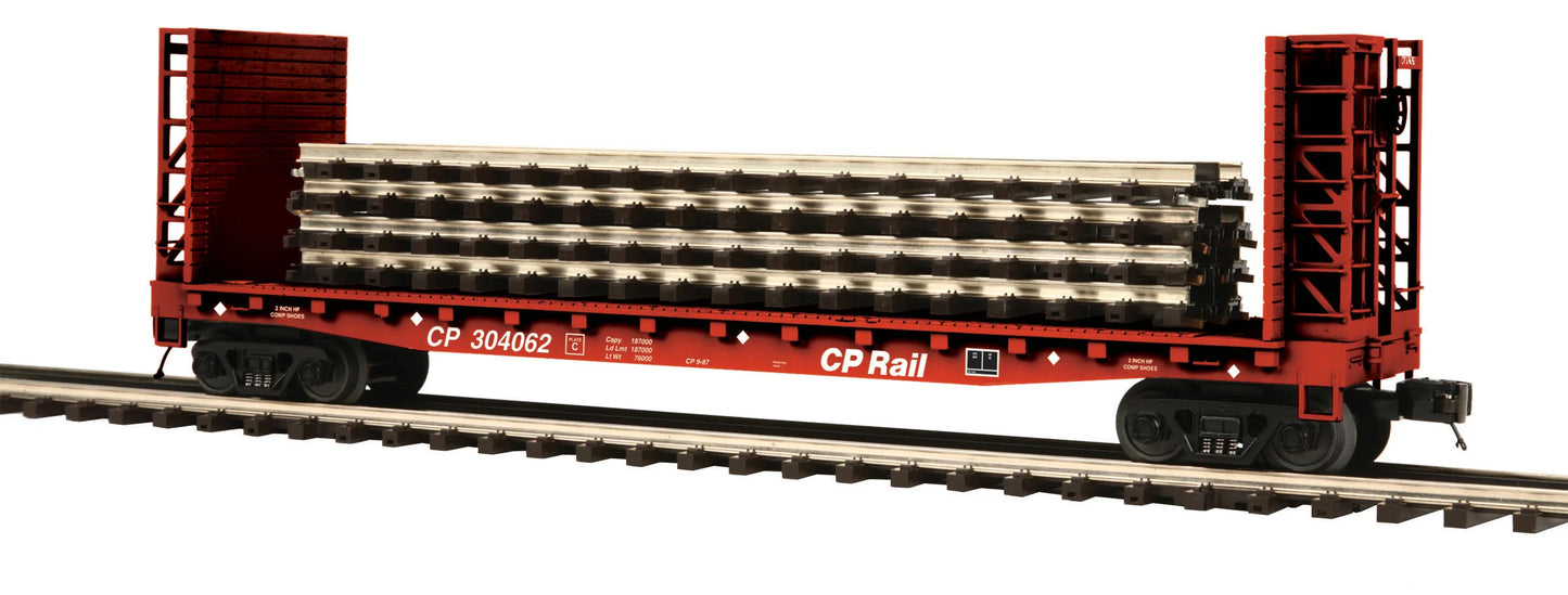 MTH # 20-98762 ( O Scale ) Premier CP Rail Bulkhead Flat Car with (4) ScaleTrax Sections