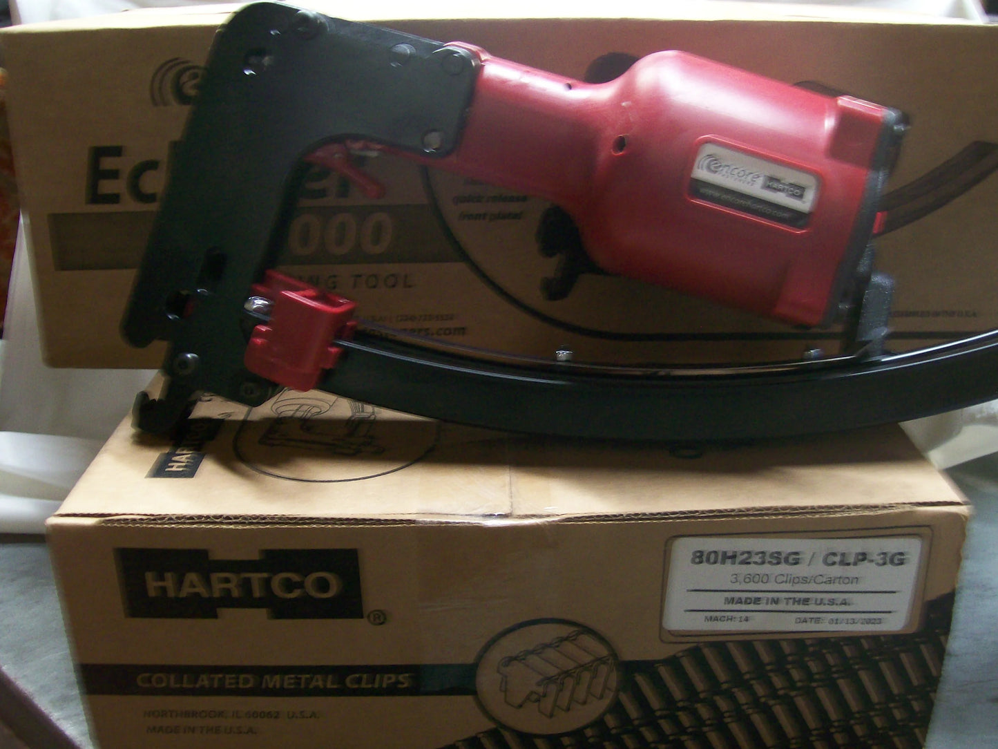 Encore Hartco Eclipser ( Red Version ) 2000-4157T Clinch Clip Tool w/ Box of CLP-3G Clip's ( 3600pcs)