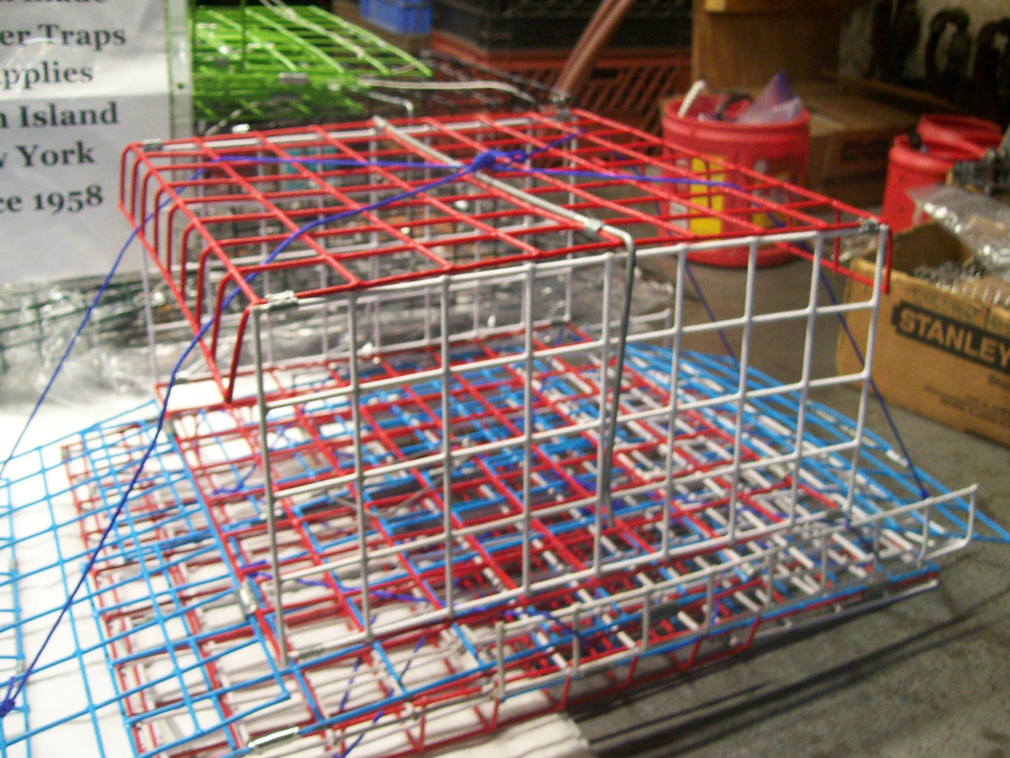 6-Pack E-Z Catch # P-1002-RWB ( Red, White & Blue ) Fold-A-Way Premium Quality USA Made Two Door Blue Crab Trap