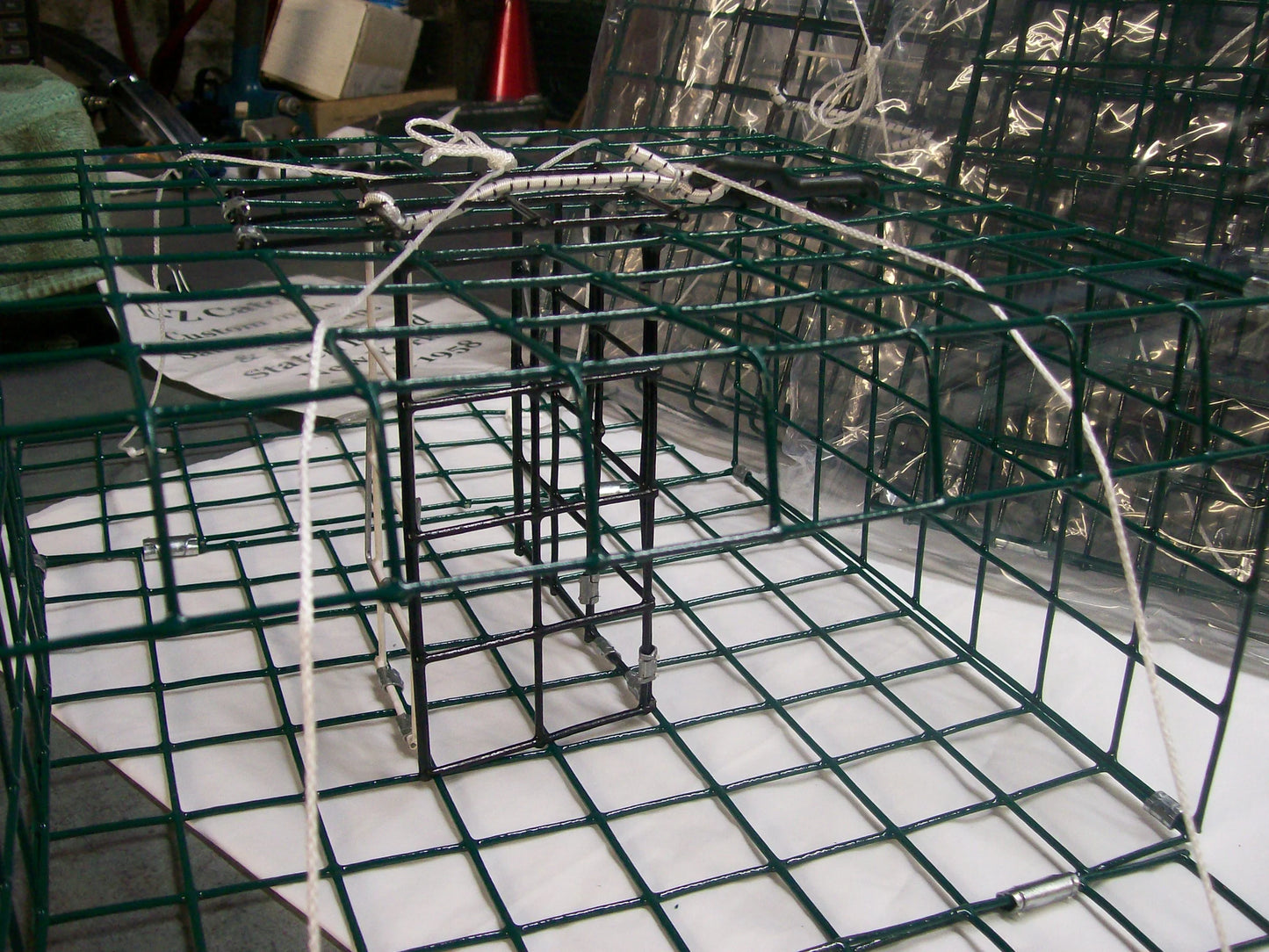 E-Z Catch 6-Pack ( Patent ) Stow-A-Way 2-Door Folding Blue Crab Trap with Bait Holder P-1003-G