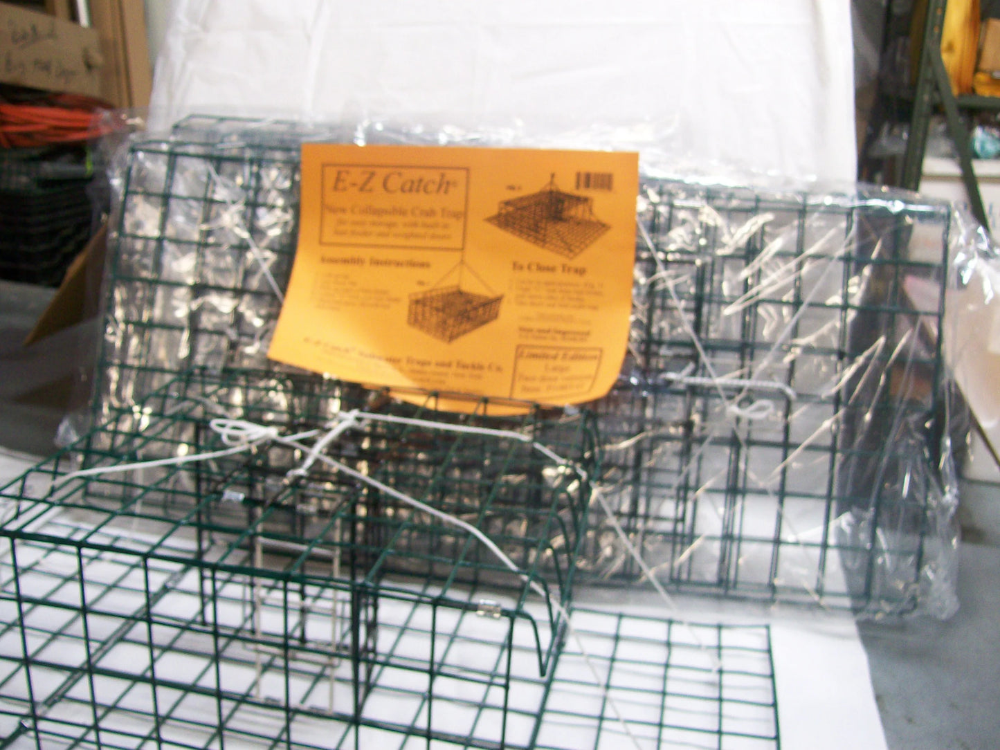 E-Z Catch 6-Pack ( Patent ) Stow-A-Way 2-Door Folding Blue Crab Trap with Bait Holder P-1003-G