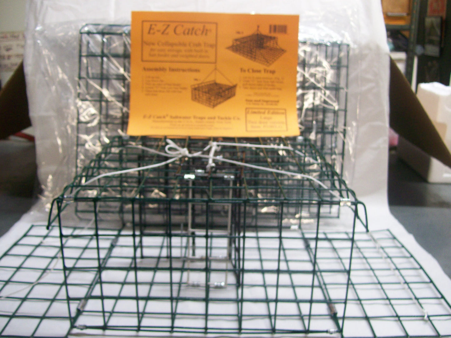 E-Z Catch 3-Pack ( Patent ) Stow-A-Way 2-Door Folding Blue Crab Trap with Bait Holder P-1003-G