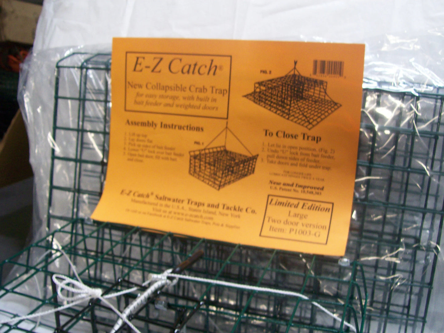 E-Z Catch 3-Pack ( Patent ) Stow-A-Way 2-Door Folding Blue Crab Trap with Bait Holder P-1003-G