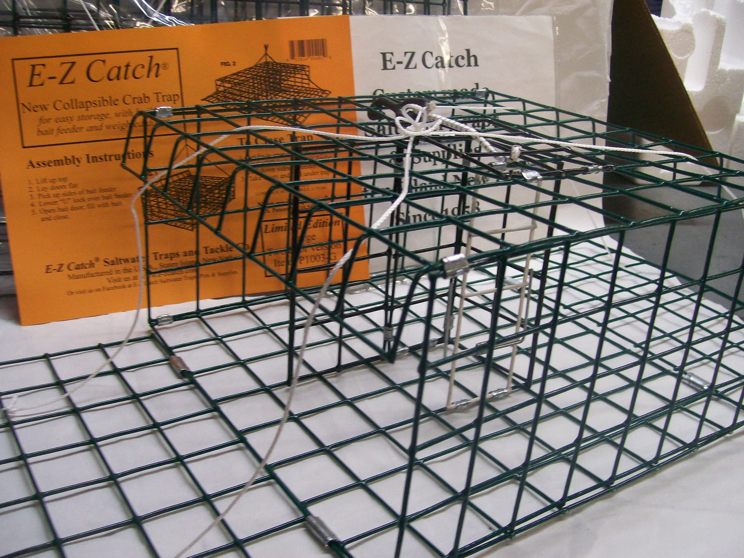 E-Z Catch 3-Pack ( Patent ) Stow-A-Way 2-Door Folding Blue Crab Trap with Bait Holder P-1003-G