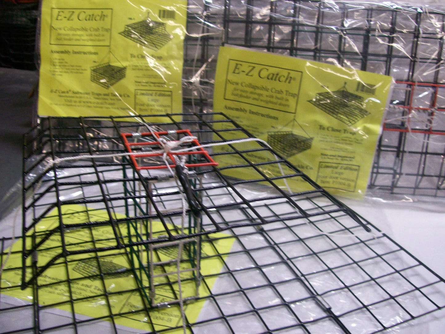E-Z Catch 3-Pack ( Patent ) # P-1004-B Stow-A-Way 4-Door Folding Crab Trap w/Bait Holder
