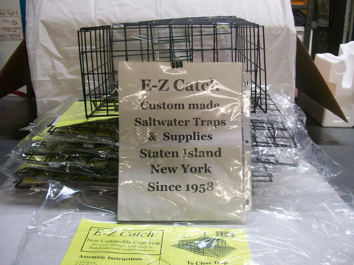 E-Z Catch 6-Pack ( Patent ) # P-1004-B Stow-A-Way 4-Door Folding Crab Trap w/Bait Holder