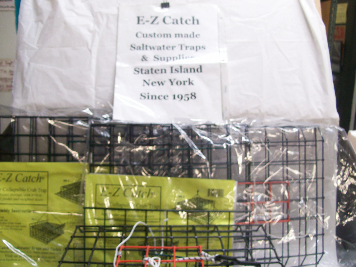 E-Z Catch 3-Pack ( Patent ) # P-1004-B Stow-A-Way 4-Door Folding Crab Trap w/Bait Holder