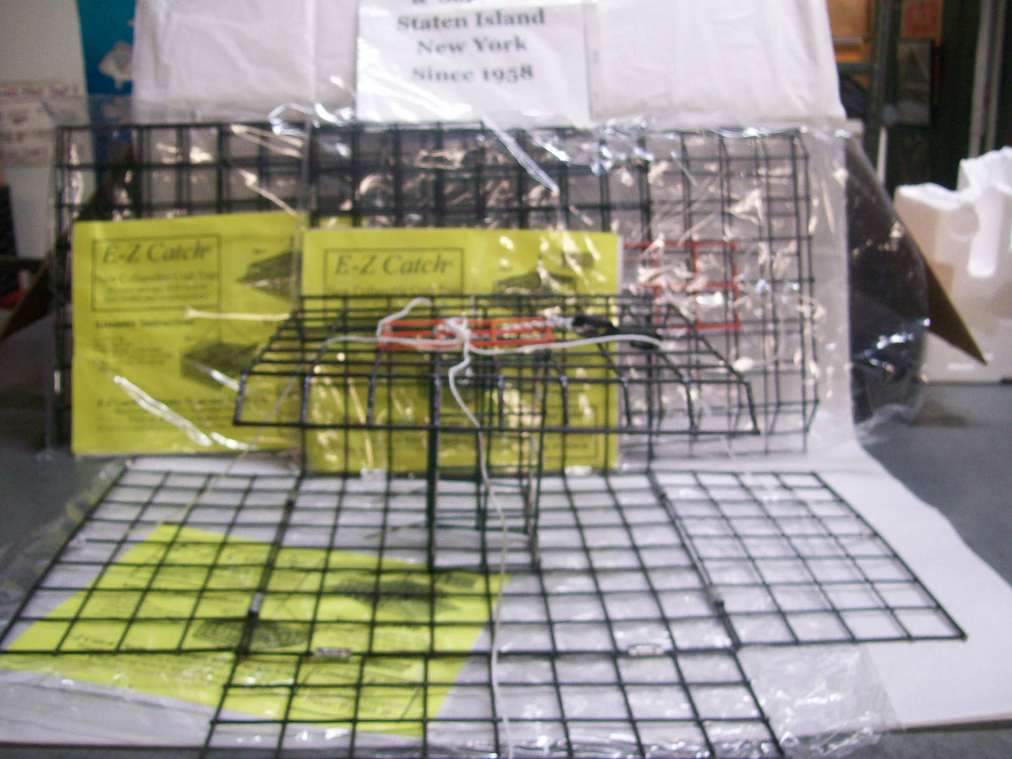 E-Z Catch 3-Pack ( Patent ) # P-1004-B Stow-A-Way 4-Door Folding Crab Trap w/Bait Holder