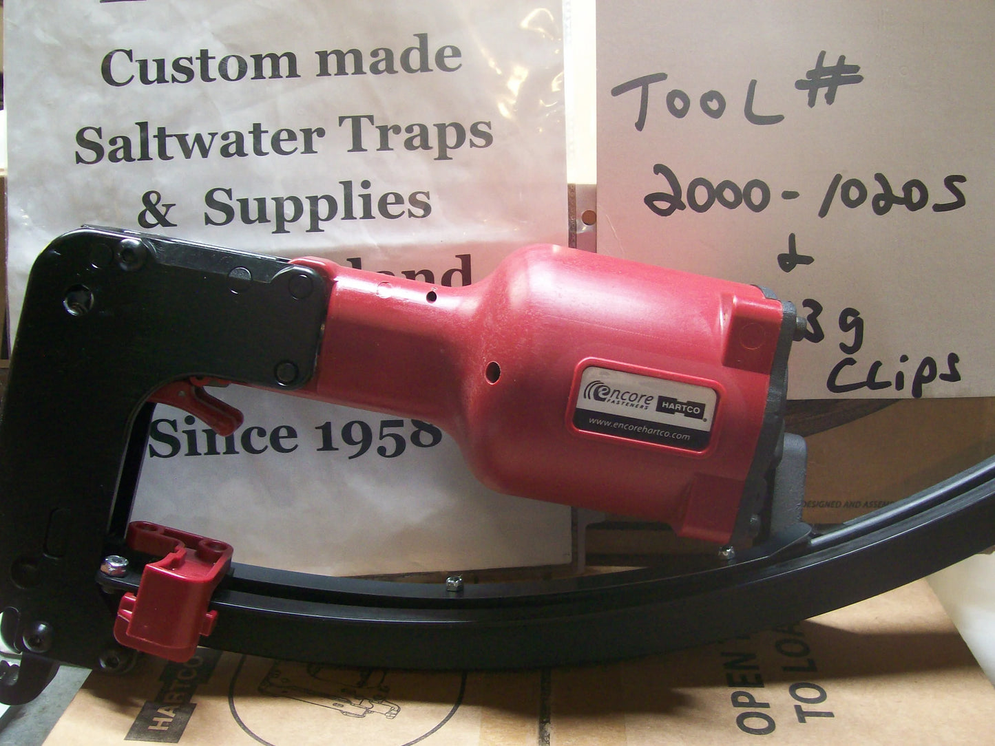 Encore Hartco Red Eclipser 2000-1020S Clinch Clip Tool with Box of CLP-13G Clips
