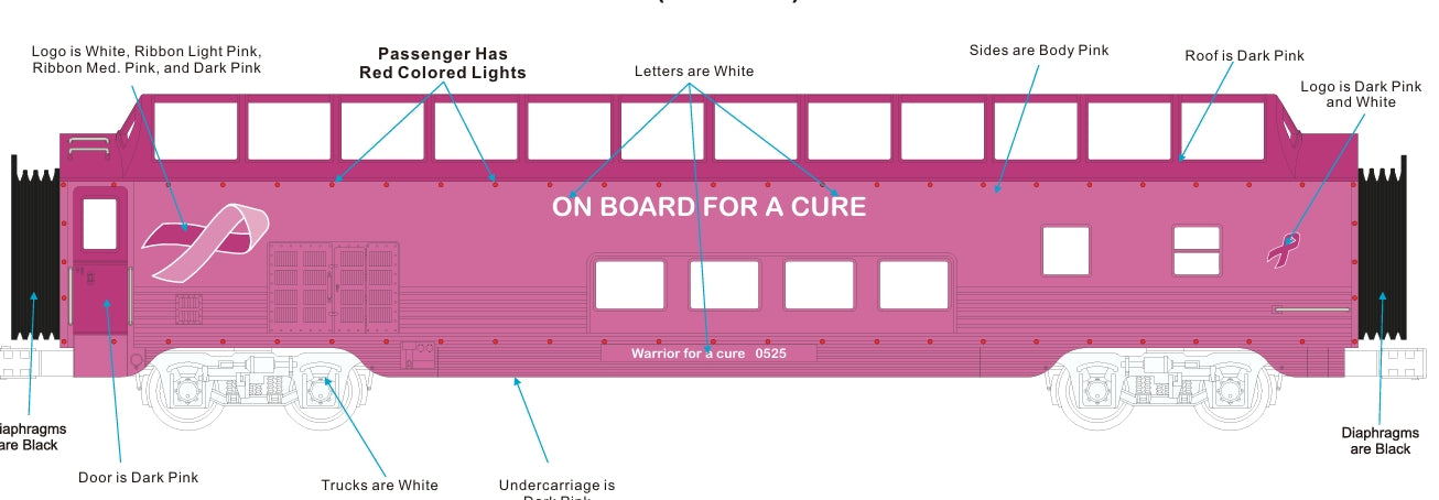 MTH # 30-68297 Cancer Awareness 60’ Streamlined Passenger w/ Red LED’s - Full Dome Vista