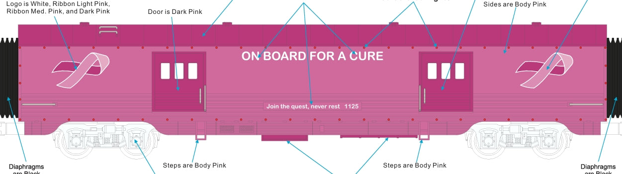 MTH E-Z CATCH CUSTOM FOUR CAR CANCER AWARENESS PASSENGER SET W/ RED LED LIGHTS