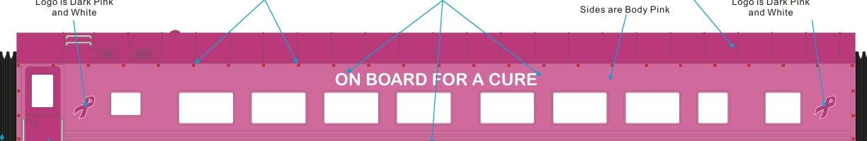 ETA November 2025, Cancer Awareness 60’ Streamlined Passenger w/ Red LED’s - Separate Sale Coach Car # 30-68296)