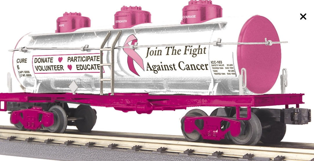 *PRE-ORDER* E-Z Catch Custom MTH RailKing # 30-73671 Cancer Awareness 3-Dome Tank Car Rd # Cure 6