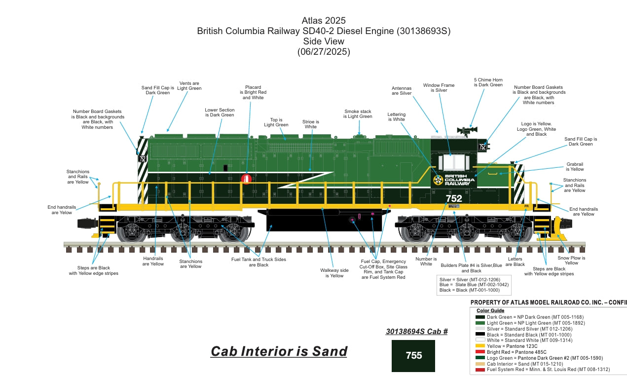 ( ETA June 2026 ) Atlas O Premier Custom British Columbia SD40-2 ( Cab # 752 ) 3-Rail Proto 3.0
