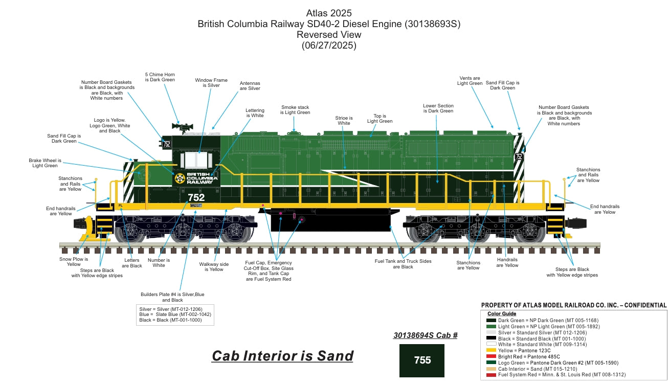 ( ETA June 2026 ) Atlas O Premier Custom British Columbia SD40-2 ( Cab # 752 ) 3-Rail Proto 3.0