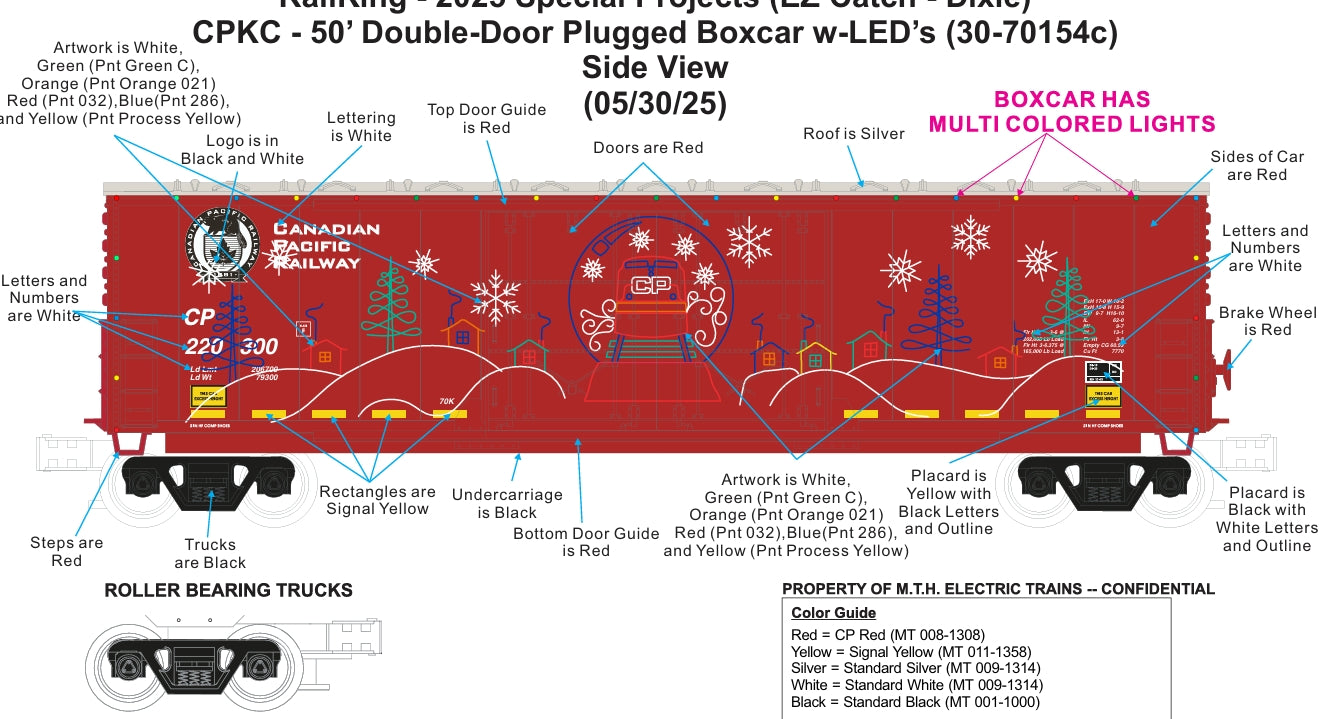 ( ETA December 2025 ) # 30-70154 ( E-Z Catch Custom ) RailKing CPKCS (Mural) 4-Car 50' DD Box Car with LEDs Set