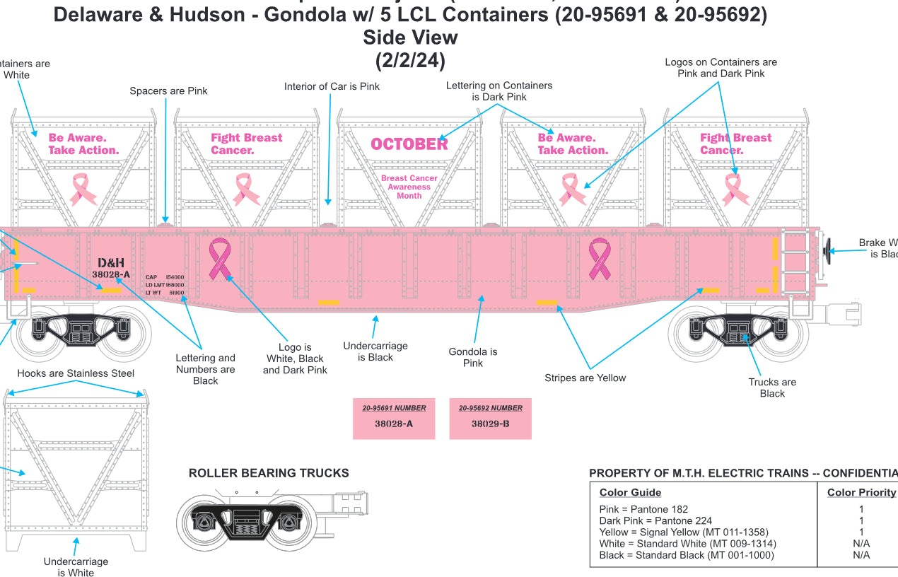 SOLD OUT ( Exclusive E-Z Catch Custom Premier D&H Pink Cancer Awareness Gondola w/White LCL Containers # 38028-A