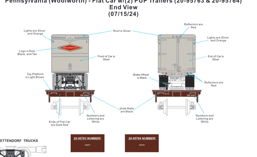 ( SOLD OUT ) MTH Premier # 20-95764 Woolworth's Pup Trailers on Pennsylvania Flat Car # 469745