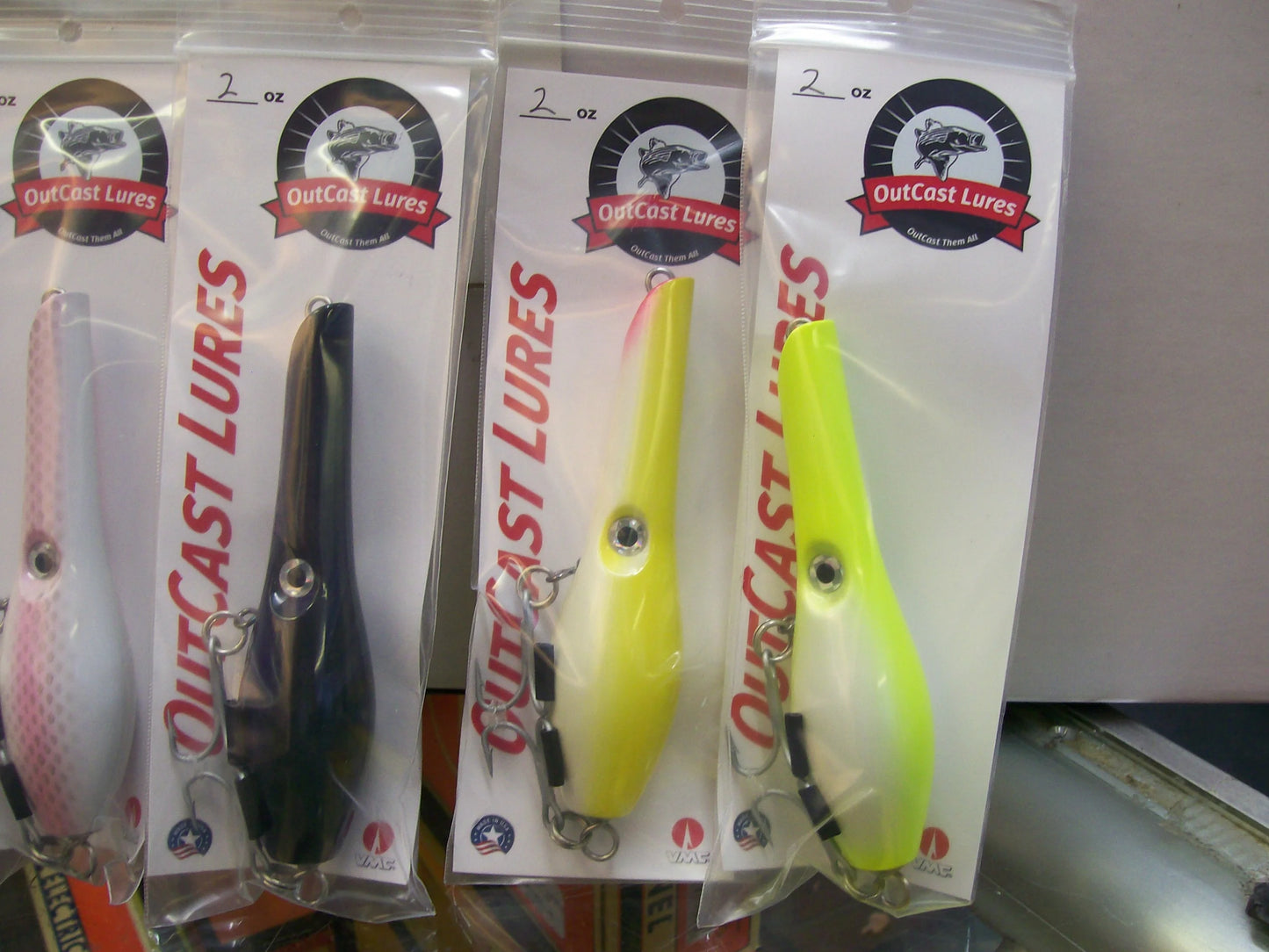 OutCast Custom Wooden Lures ( Pencil Popper's ) ( Hybrid Version ) Two plus ounce's ( 7 colors )