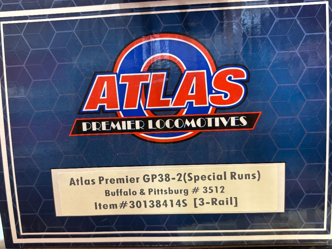 Now IN STOCK, E-Z Catch Buffalo & Pittsburgh Custom Atlas O Premier GP38-2 Cab # 3512 ( 3-Rail )