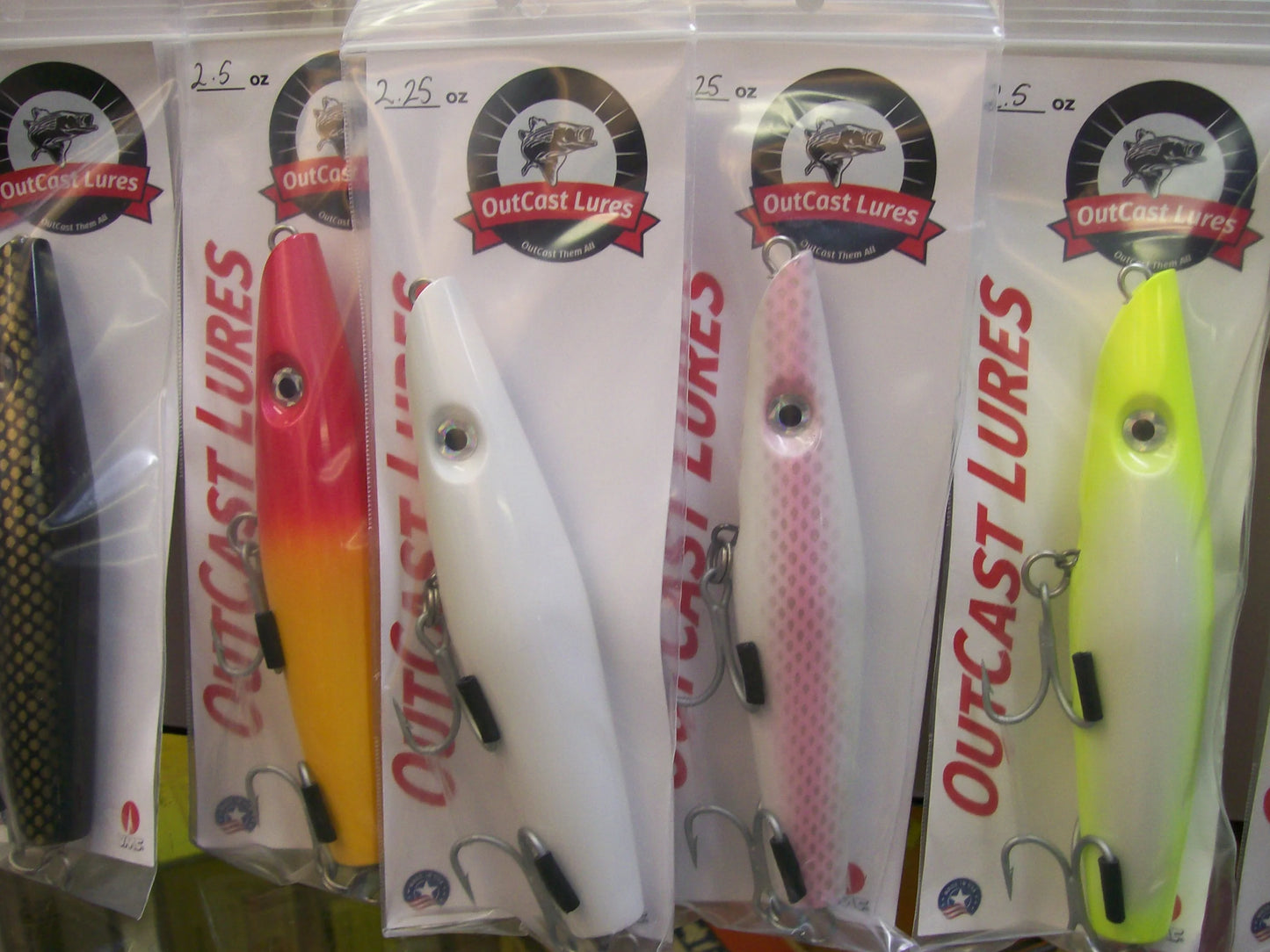 OutCast Custom Wooden Lures ( Pencil Popper's ) ( XS Version ) Two plus ounce's ( 7 colors )