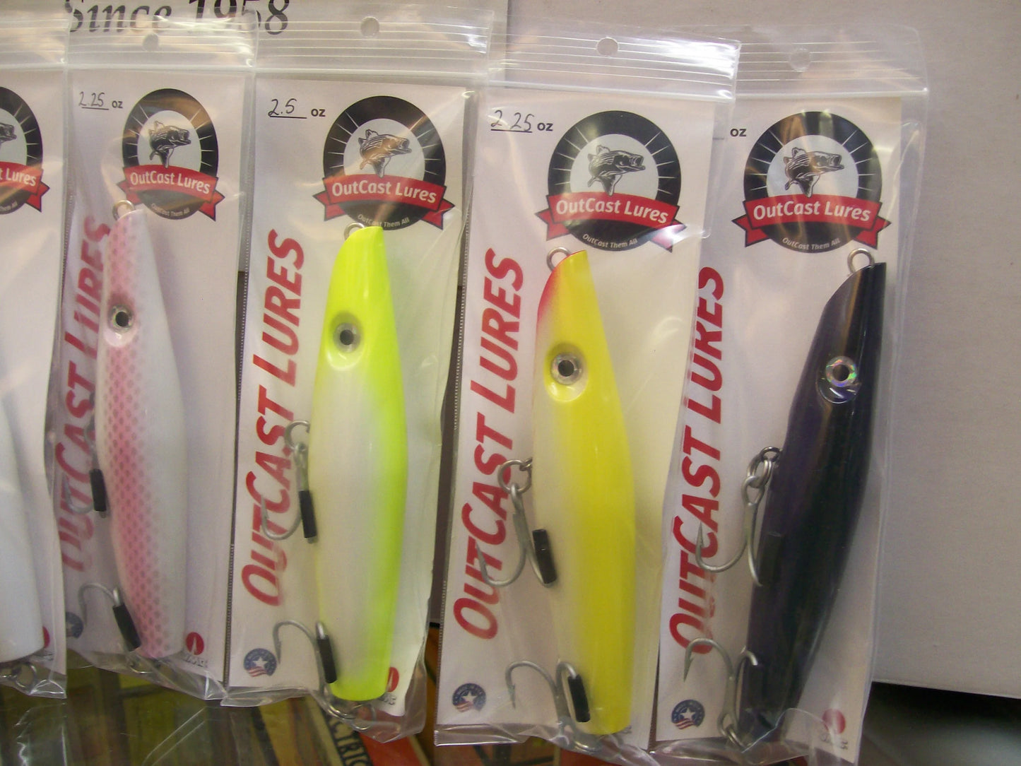 OutCast Custom Wooden Lures ( Pencil Popper's ) ( XS Version ) Two plus ounce's ( 7 colors )