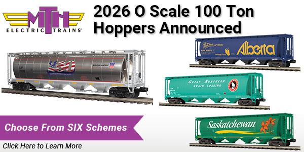 2026 MTH O Scale Premier 100 Ton Hopper Cars & 4-Car Sets