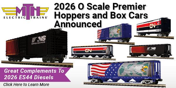 2026 MTH O Scale Premier 100 Ton Hopper Cars & 50’ Ps-1 Box Car w/Pullman Standard Door