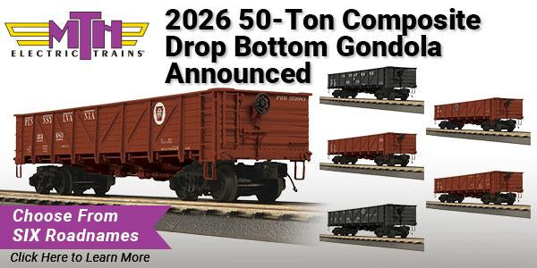 2026 MTH Premier O Scale 50 Ton Composite Drop Bottom Gondola Cars