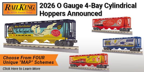 2026 MTH RailKing O Gauge 4-Bay Cylindrical Hopper Cars