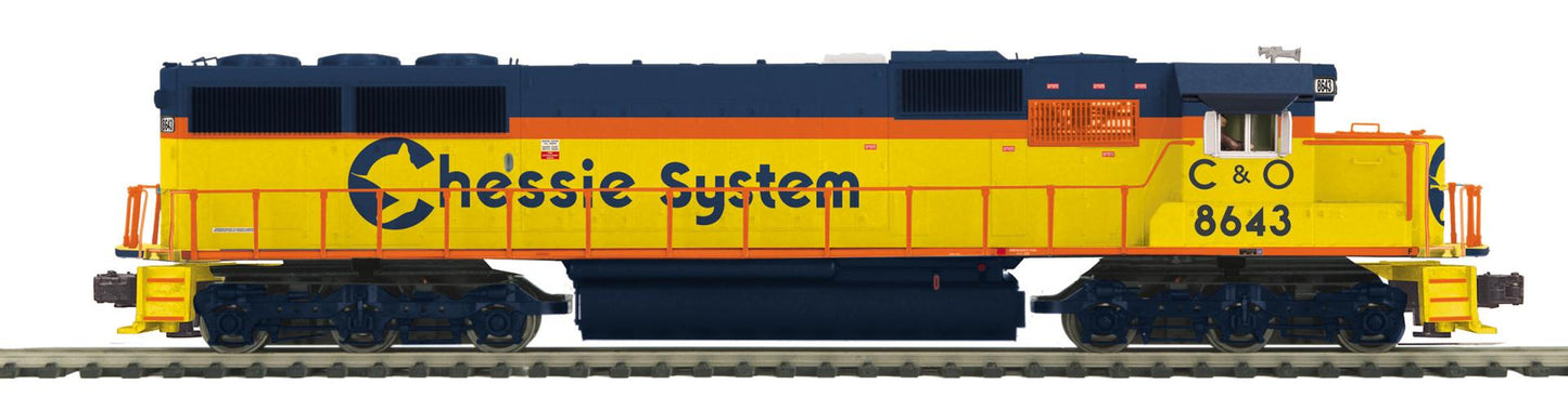 Custom Run MTH # 20-21928-1 Chessie Cab # 8643 O Scale Premier SD50 Diesel Engine w/Proto-Sound 3.0 (Hi-Rail Wheels)