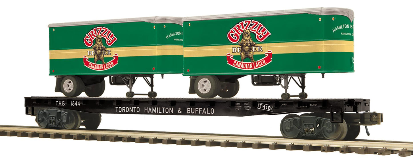 MTH Premier E-Z Catch Custom # 20-95761 Toranto Hamilton & Buffalo Flatcar with Grizzly Beer Pup Trailers # 20-95761 Rd # 1844