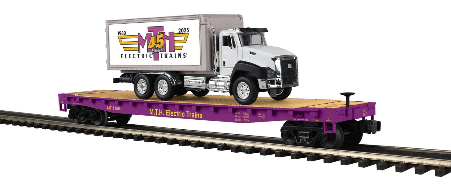 ( ETA JUNE 2026 ) MTH Premier O Scale MTH Electric Trains 45 Years # 1980 Flat Car with Box Truck