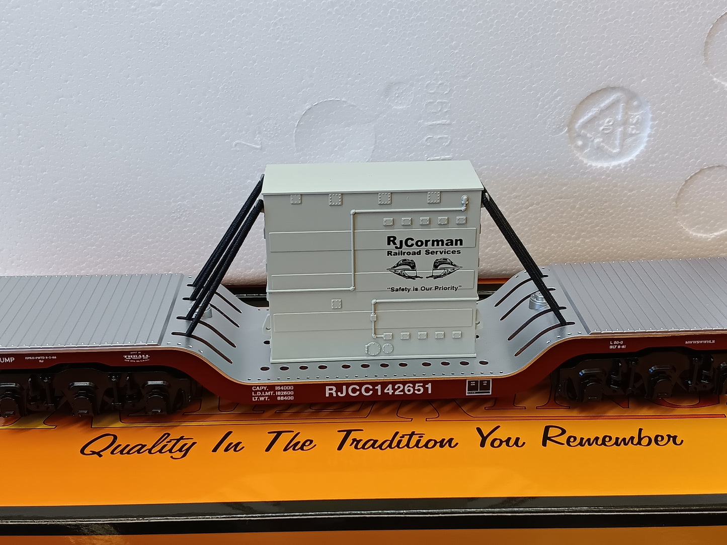 ( Now in Stock ) MTH Custom Railking RJ Corman Dep. Center Flat Car w/Transformer Load Rd # RJCC142651