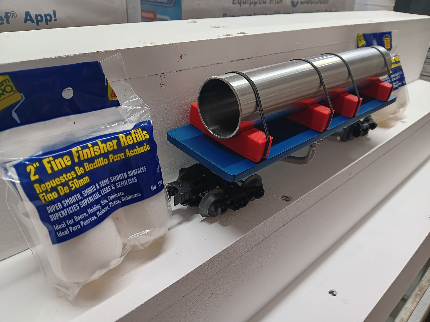 O Gauge Metal Track Cleaning & Scrubbing Car - Blue ( R & L Lines) USA Made w/ Rollers