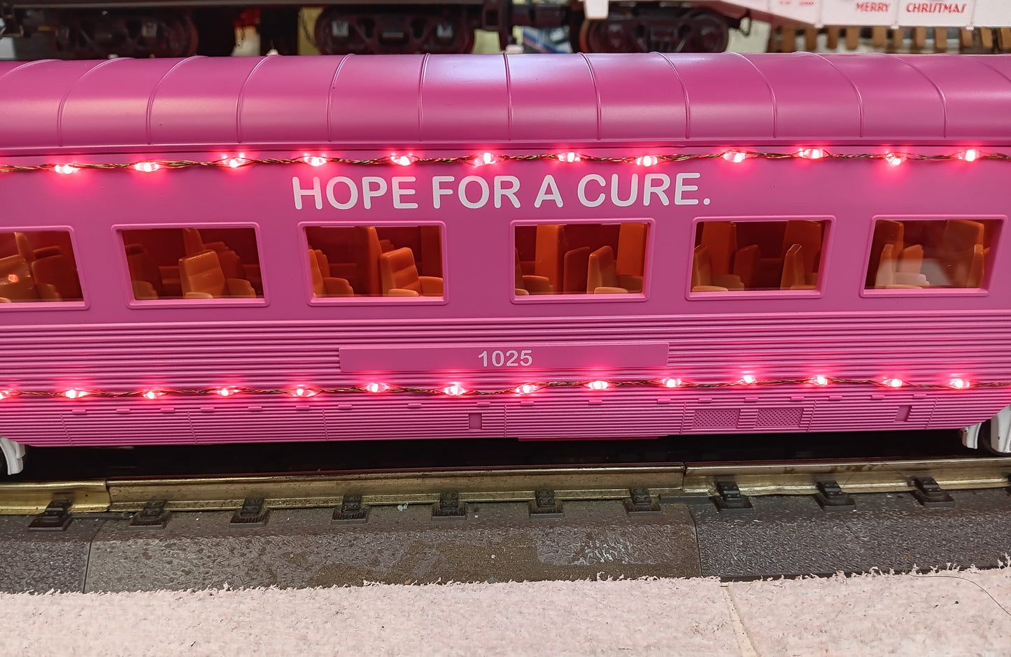 In Stock Cancer Awareness 60’ Streamlined Passenger w/ Red LED’s - Separate Sale Coach Car # 30-68296