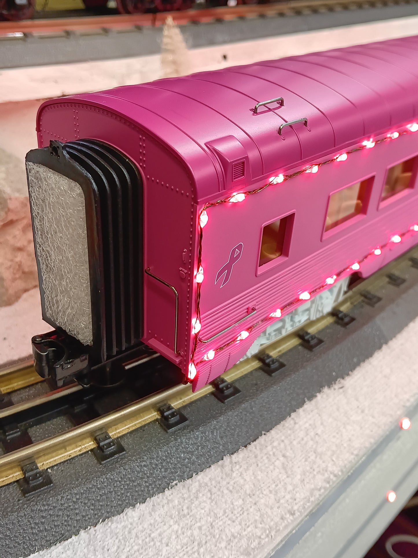 In Stock Cancer Awareness 60’ Streamlined Passenger w/ Red LED’s - Separate Sale Coach Car # 30-68296