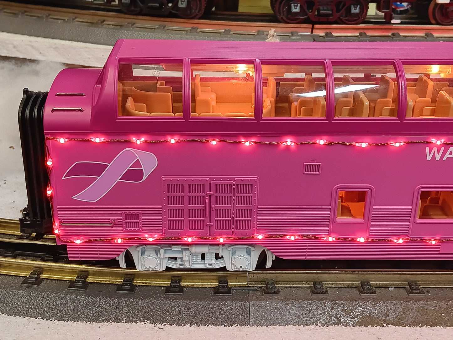 MTH # 30-68297 Cancer Awareness 60’ Streamlined Passenger w/ Red LED’s - Full Dome Vista