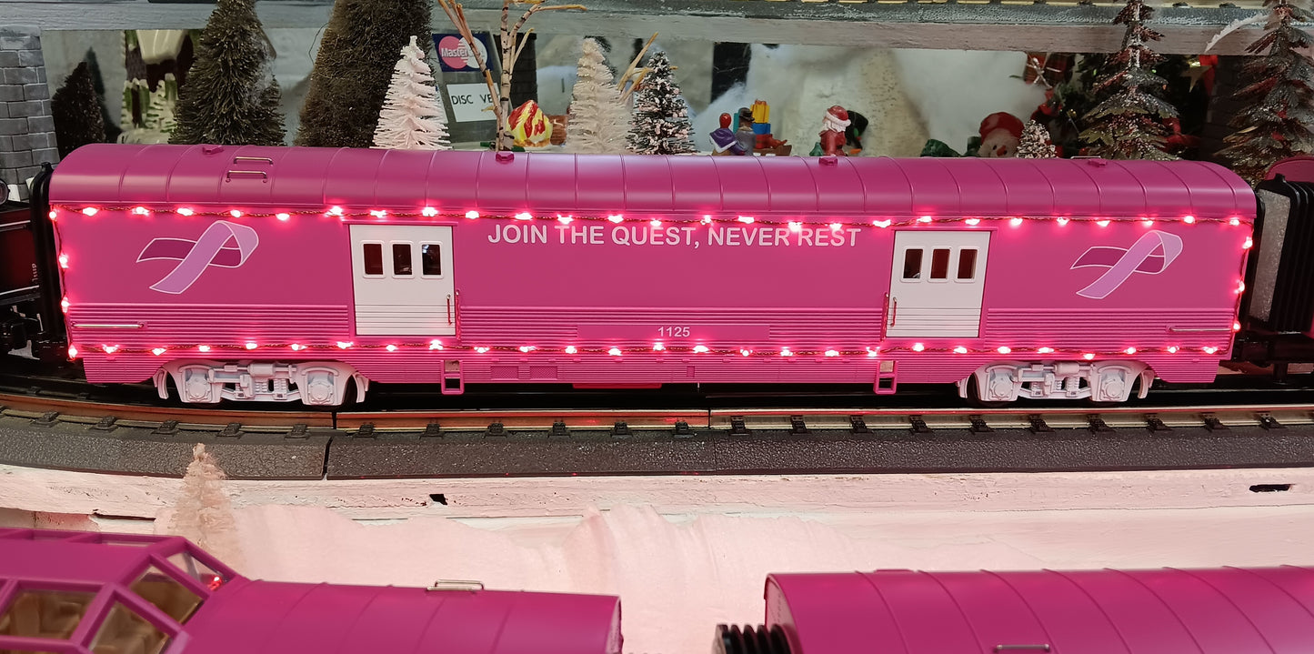 MTH E-Z CATCH CUSTOM FOUR CAR CANCER AWARENESS PASSENGER SET W/ RED LED LIGHTS