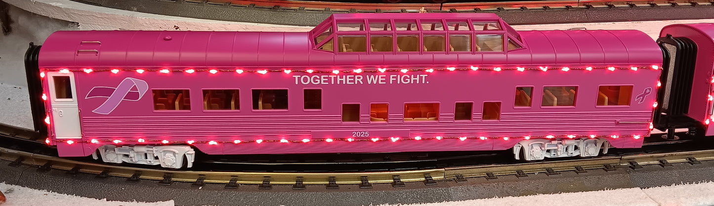 MTH E-Z CATCH CUSTOM FOUR CAR CANCER AWARENESS PASSENGER SET W/ RED LED LIGHTS
