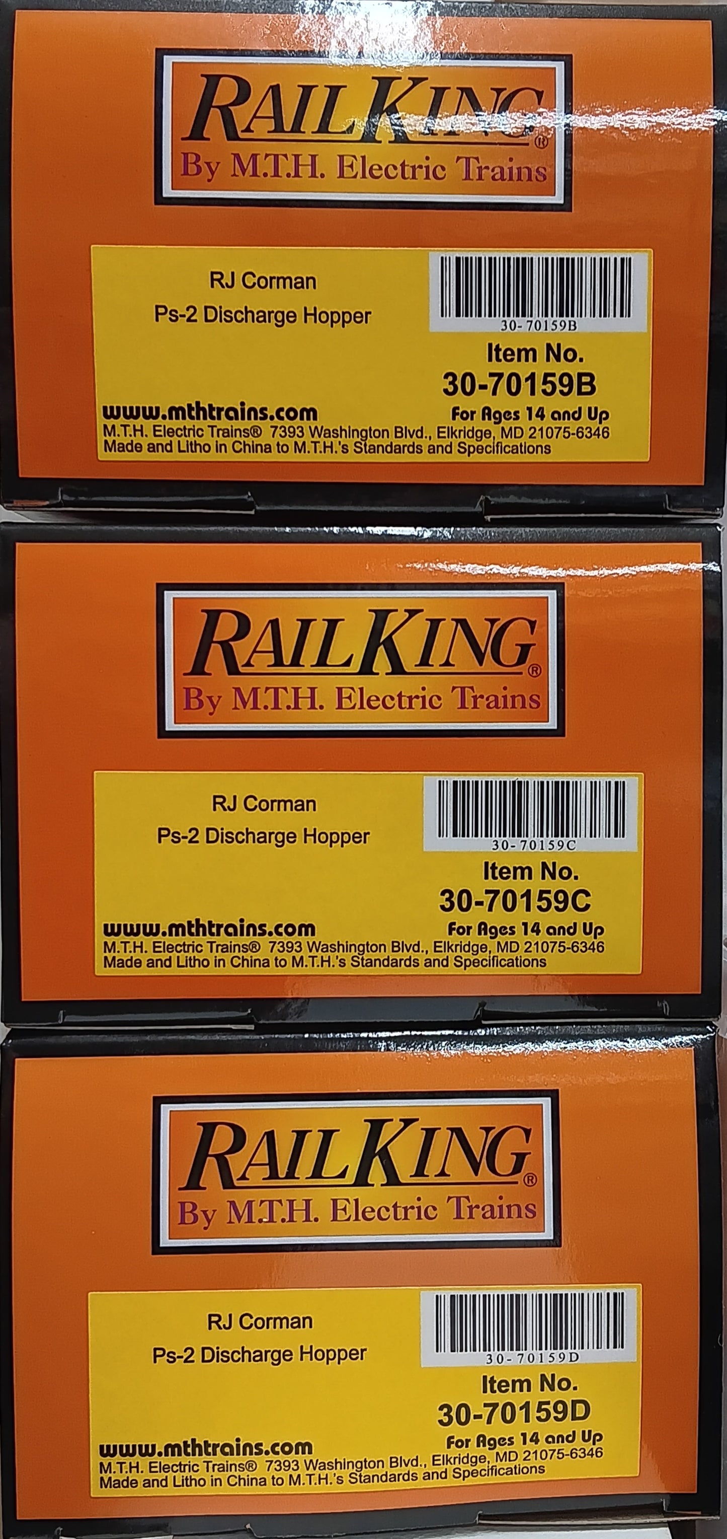 MTH RailKing # 30-70159 RJ Corman 3-Car Ps-2 Discharge Hopper Set (O Gauge)