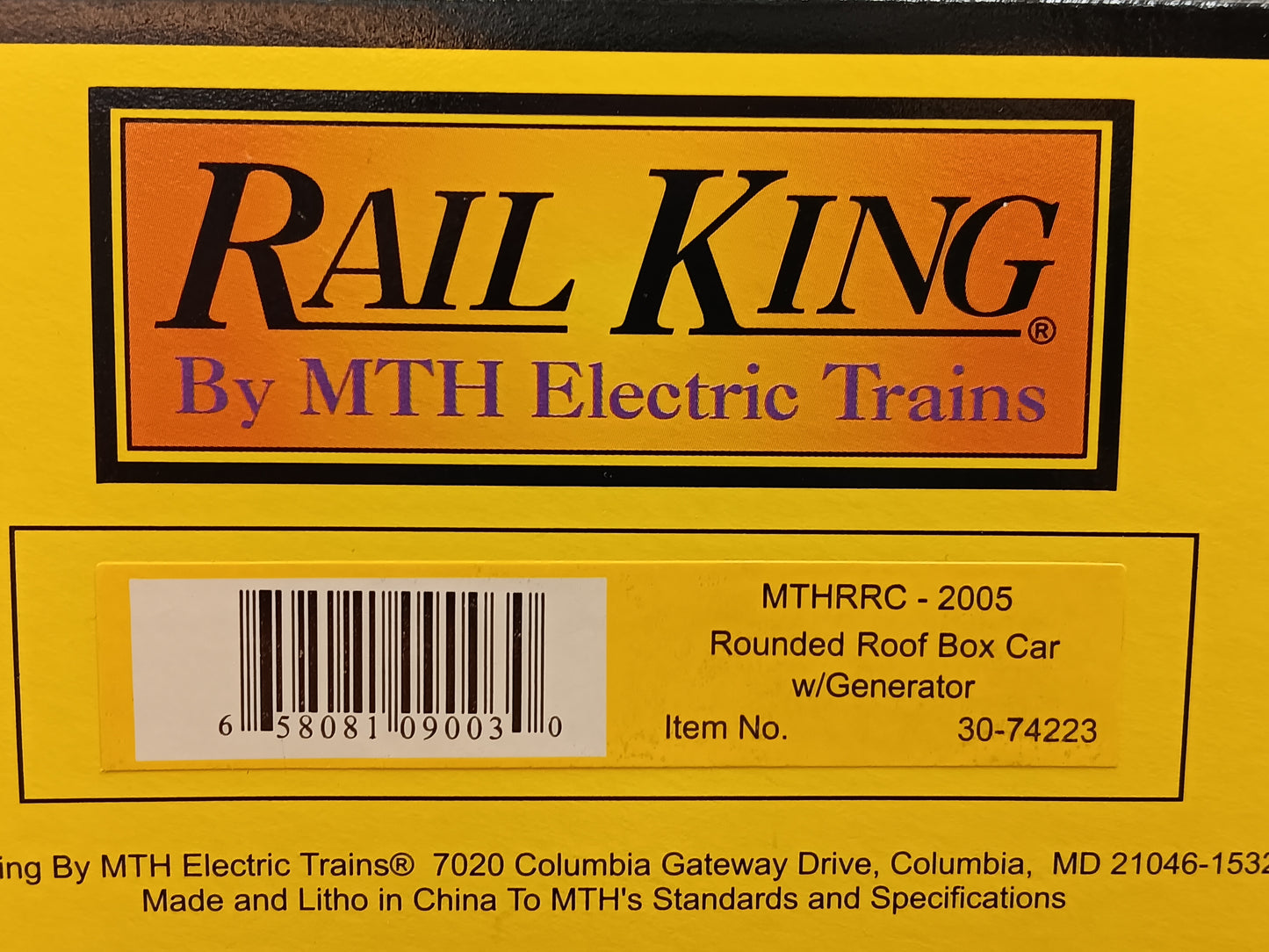 MTH RailKing # 30-74223 O Gauge MTHRRC 2005 Rounded Roof Box Car w/Generator
