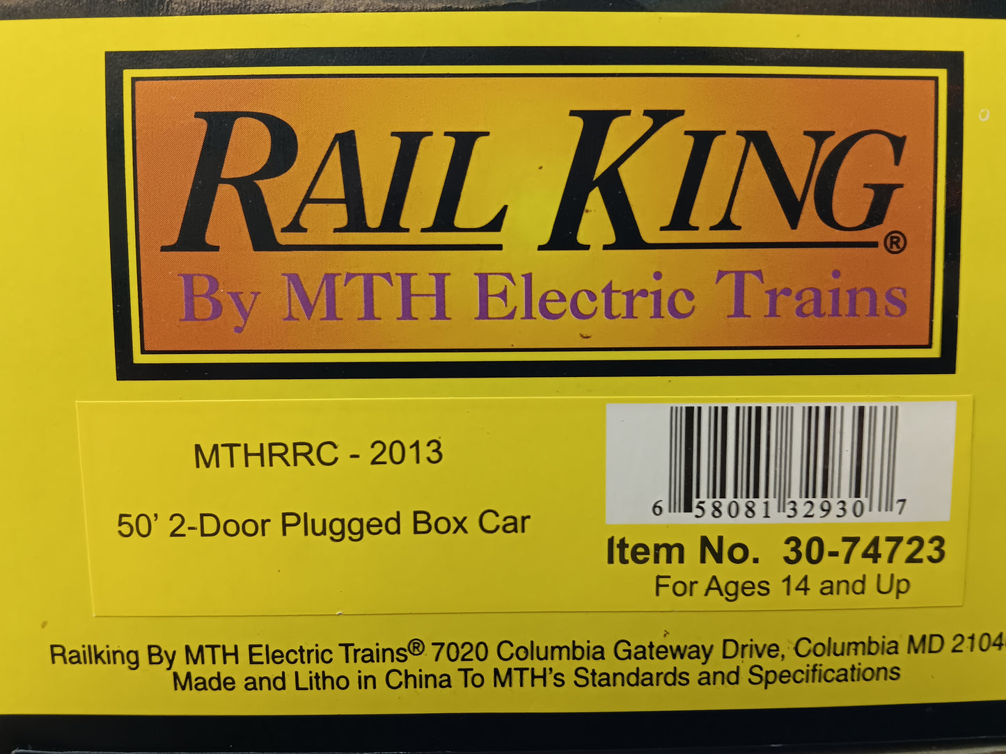 MTH RailKing # 30-74723 O Gauge MTHRRC 2013 50' Double Door Plugged Boxcar