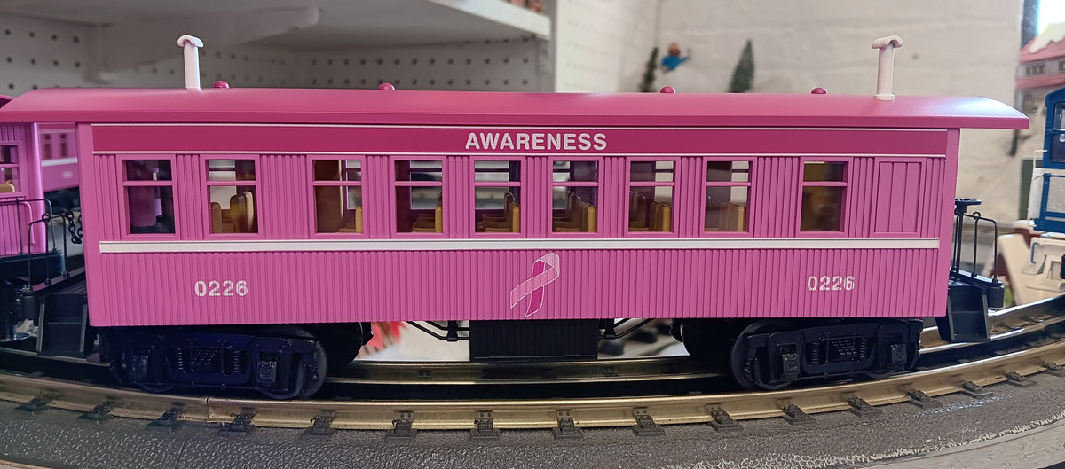 E-Z Catch Custom 30-6462 O Gauge RailKing Cancer Awareness 3-Car Overton Passenger Coach Set