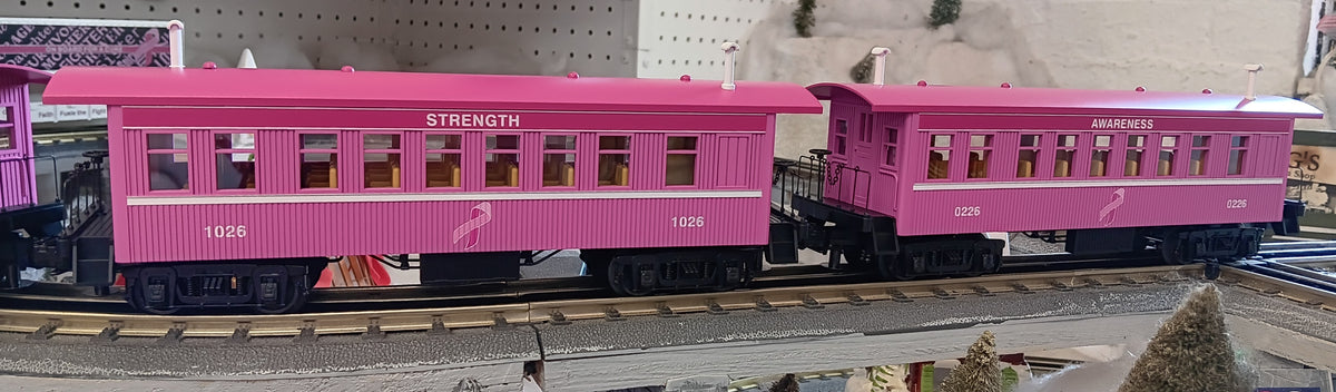 E-Z Catch Custom 30-6462 O Gauge RailKing Cancer Awareness 3-Car Overton Passenger Coach Set