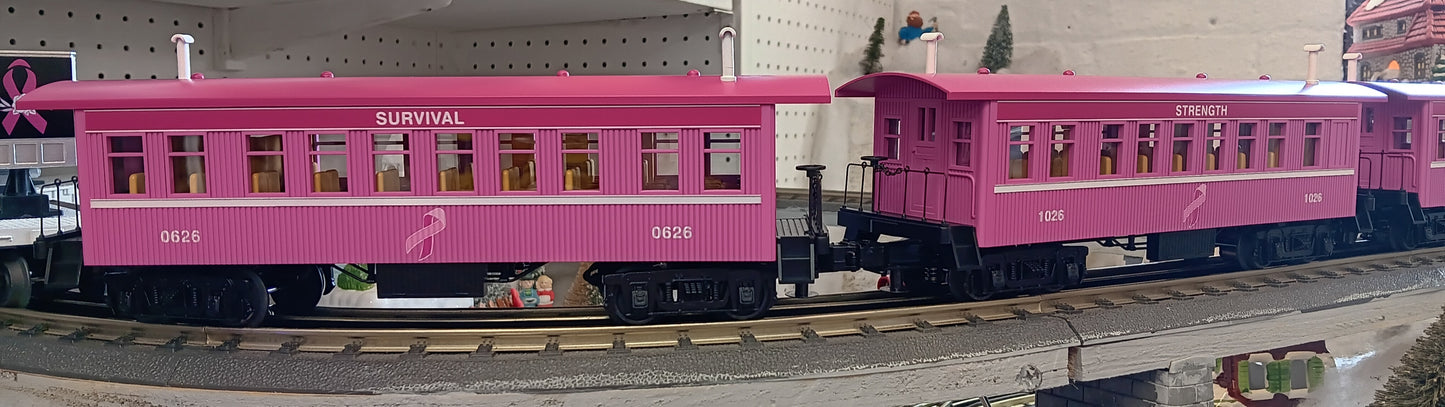 E-Z Catch Custom 30-6462 O Gauge RailKing Cancer Awareness 3-Car Overton Passenger Coach Set