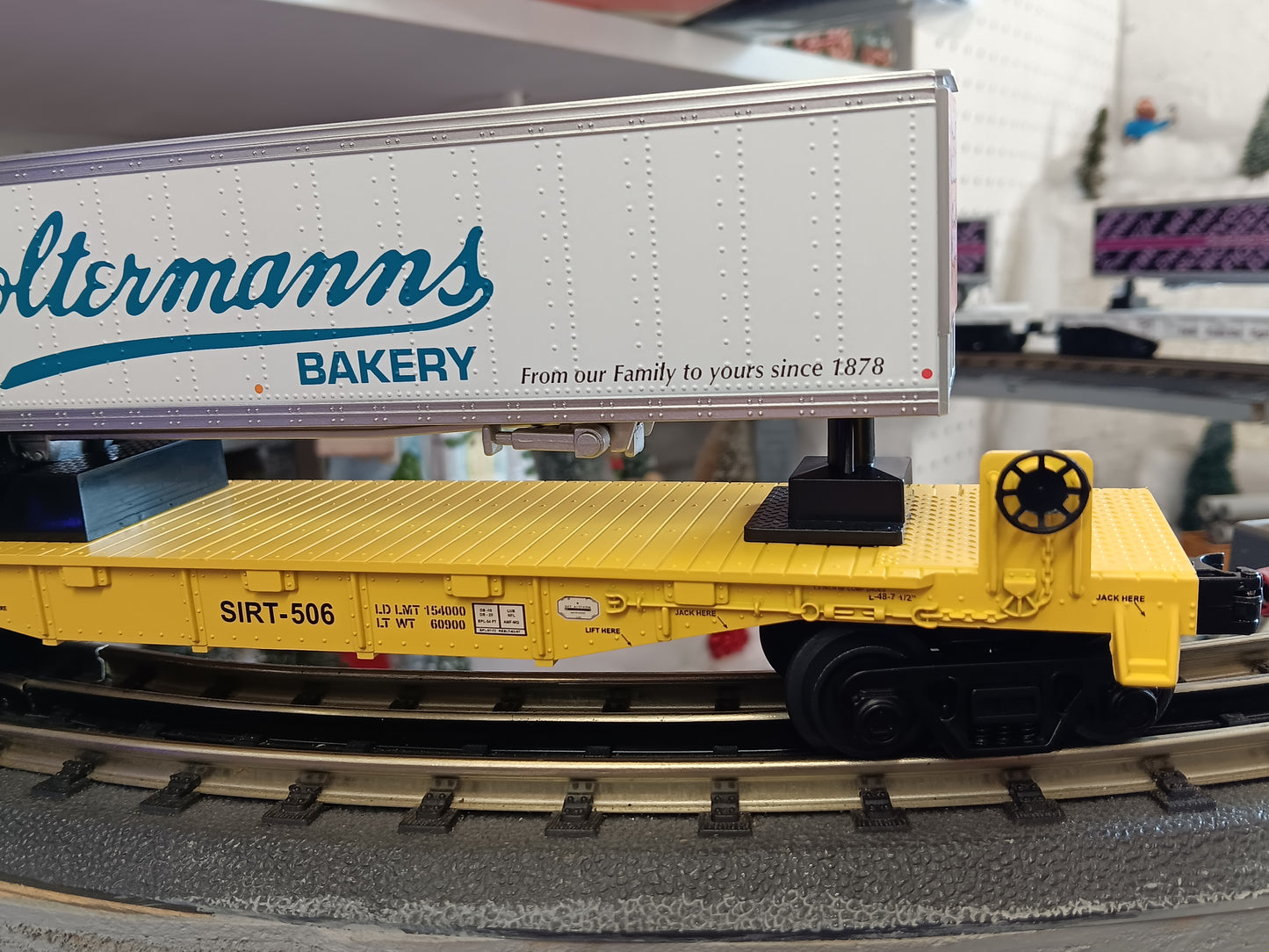 E-Z Catch Custom MTH # 30-78602 SIRT O Gauge Flat Car # 506 w/ HOLTERMANNS BAKERY Trailer