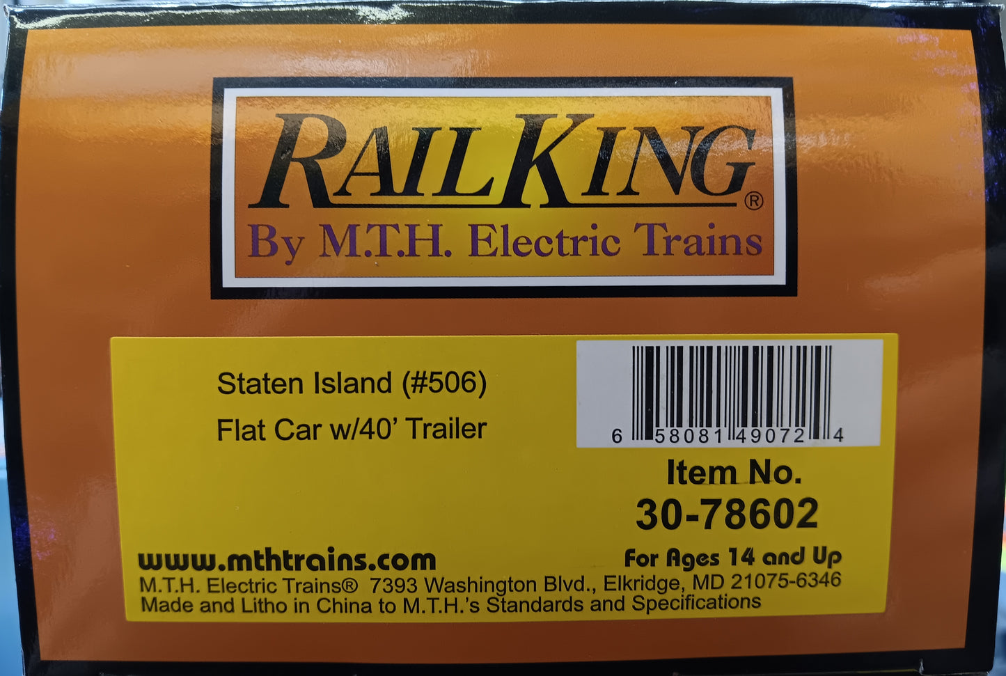 E-Z Catch Custom MTH # 30-78602 SIRT O Gauge Flat Car # 506 w/ HOLTERMANNS BAKERY Trailer
