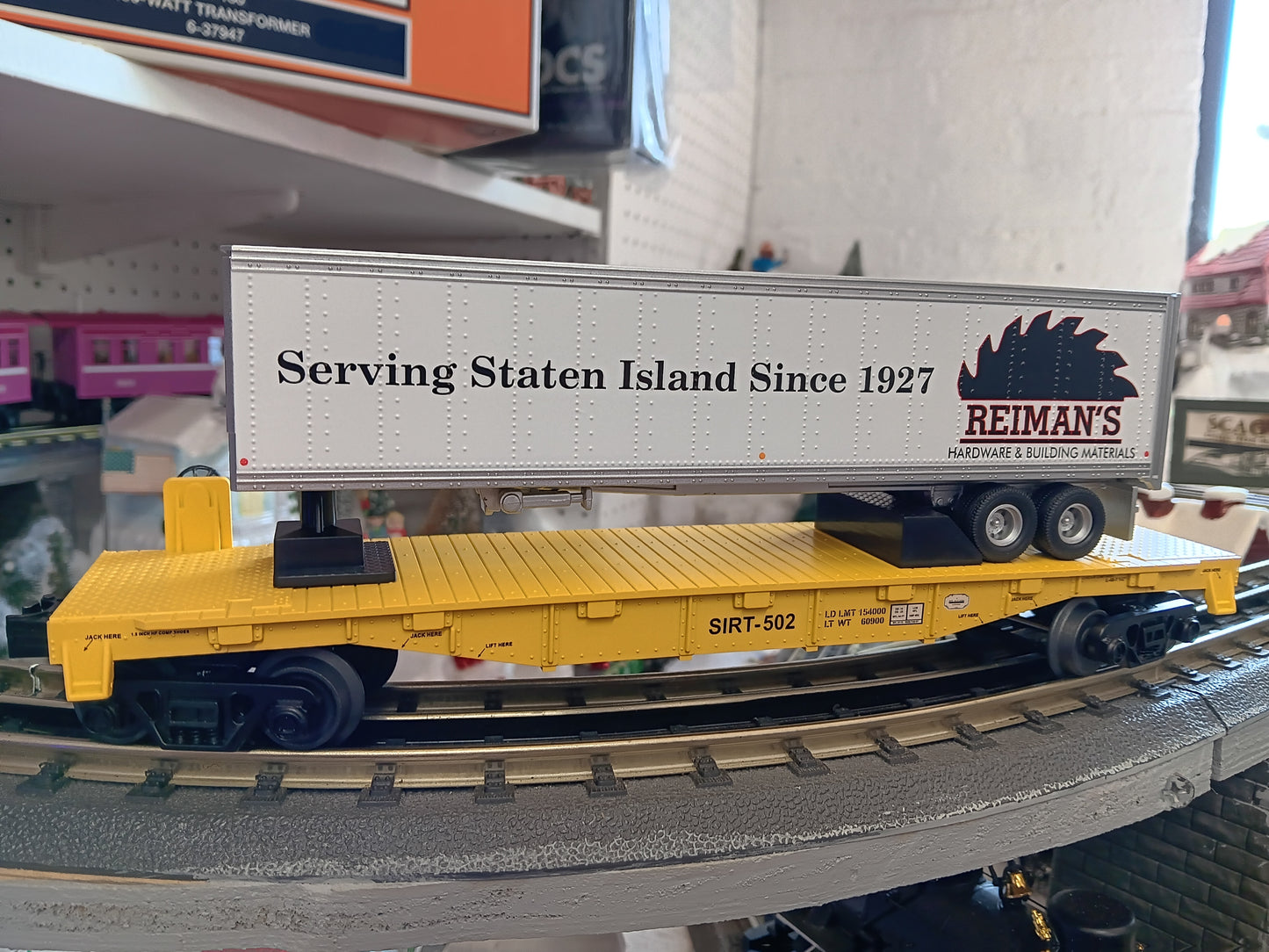 E-Z Catch Custom MTH # 30-76988 SIRT O Gauge Flat Car # 502 w/ REIMANS HARDWARE Trailer